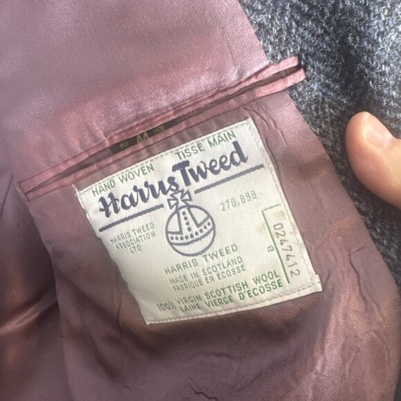 Vintage Harris Tweed Herringbone Sport Coat Blazer Men’s 44S Short Gray Blue - Picture 6 of 8